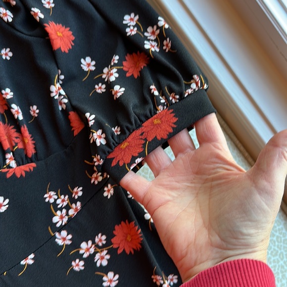 NWOT All in Favor Floral MIDI Dress, black with orange florals - Picture 14 of 16